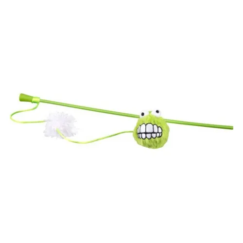 Rogz Catnip Magic Fluffy - Забавна котешка играчка,магическа въдица с плюшена топка, с коча билка катнип - зелен лайм
