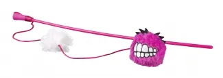 Rogz Catnip Magic Fluffy - Забавна котешка играчка,магическа въдица с плюшена топка, с коча билка катнип - розов
