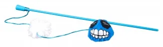 Rogz Catnip Magic Fluffy - Забавна котешка играчка,магическа въдица с плюшена топка, с коча билка катнип - синя