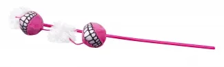 Rogz Catnip ball stick - Котешка играчка въдица с две плюшени топки и перо,с коча билка 45 см. розова