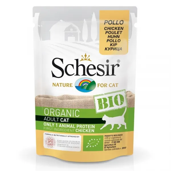Schesir BIO Pouch Chicken -Пауч за израснали котки с пилешко месо, 4 броя х 85 гр.