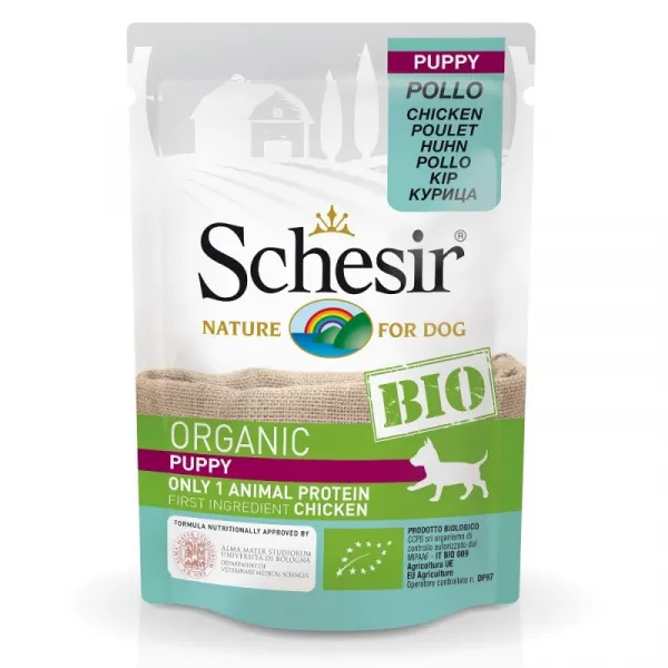 Schesir BIO Pouch Puppy Chicken - Пауч за подрастващи кученца с пилешко месо, 4 броя х 85 гр.