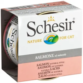 Schesir Salmont -Консервирана храна за израснали котки със сьомга в собствен сос, 4 броя х 85 гр.