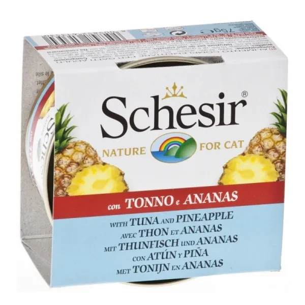 Schesir Tuna And Pineapple -Консервирана храна за израснали котки с риба тон и ананас, 3 броя х 75 гр.