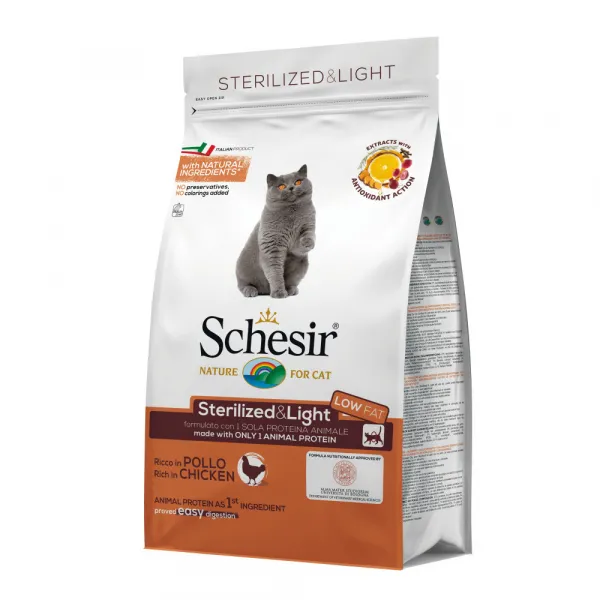 Schesir Cat Sterilized & Light with Chicken - Суха храна за кастрирани котки с пилешко месо 400 гр.