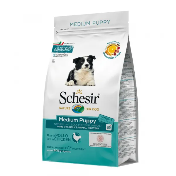 Schesir Medium Puppy with Chicken - Суха храна за подрастващи кучета от средни породи с пилешко месо 12 кг.