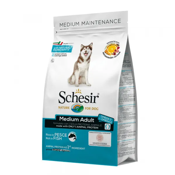 Schesir Medium Dog with Fish - Суха храна за израснали кучета от средни породи с риба 12 кг.