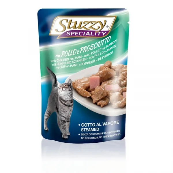 Stuzzy Speciality Cat With Ham And Chicken - Пауч за израснали котки с пиле и прошуто, 5 броя х 100 гр.