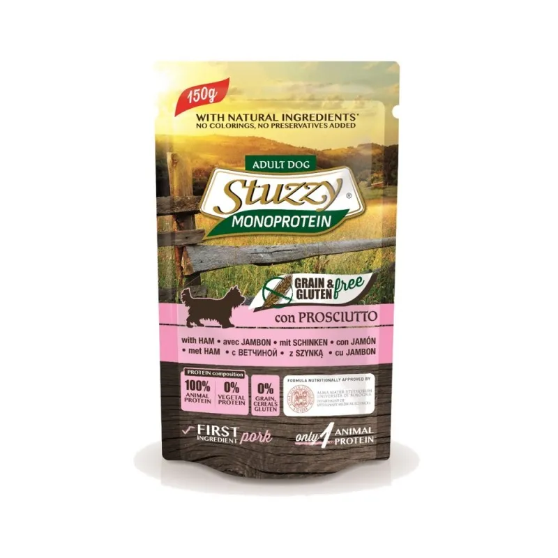 Stuzzy Monoprotein Grain&Gluten Free With Ham - Пауч за израснали кучета с прошуто, 4 броя х 150 гр.