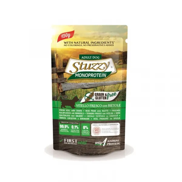 Stuzzy Monoprotein Grain&Gluten Free Fresh Veal With Chard - Пауч за израснали кучета с телешко и цвекло, 4 броя х 150 гр.