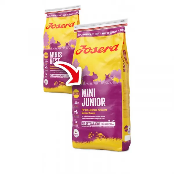 Josera Mini Junior - Пълноценна суха храна за подрастващи кучета от малки породи с патешко месо и сьомга 900 гр.