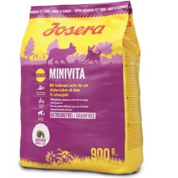 Josera Mini Vita - Пълноценна суха храна за израснали кучета от дребни породи, без зърно, със месо от сьомга 900 гр.
