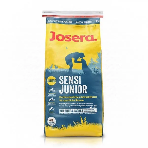 Josera Sensi Junior - Пълноценна храна за подрастващи кучета с чувствителен стомах, с патешко месо и сьомга 15 кг.