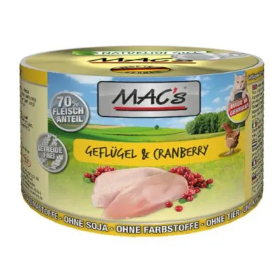 Mac's Dog Adult Chicken - Пълноценна консервирана храна за израснали кучета,без зърно, с пилешко месо и боровинка, 4 броя х 200 гр.