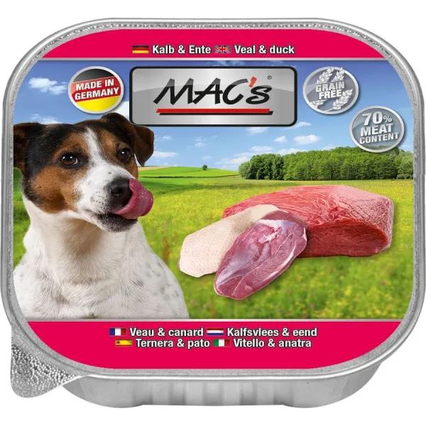 Mac’s Dog Veal & Duck - Премиум пастет за кучета с телешко и патешко месо, 5 броя х 150 гр.