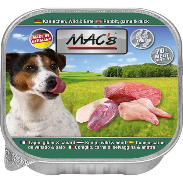 Mac’s Dog Rabbit, Wild & Duck - Премиум пастет за кучета със заешко, дивеч и патешко месо, 5 броя х 150 гр.