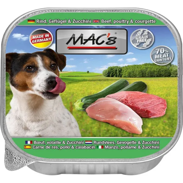 Mac’s Dog Beef, Poultry & Courgette - Премиум пастет за кучета с говеждо, птиче месо и тиквички, 5 броя х 150 гр.