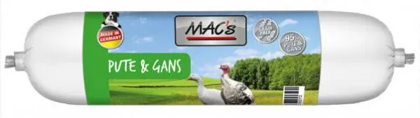 Mac's wurst Grain Free with Turkey - Колбас ,салам за кучета , без зърно , с месо от пуйка и гъска, 2 броя х 400 гр.