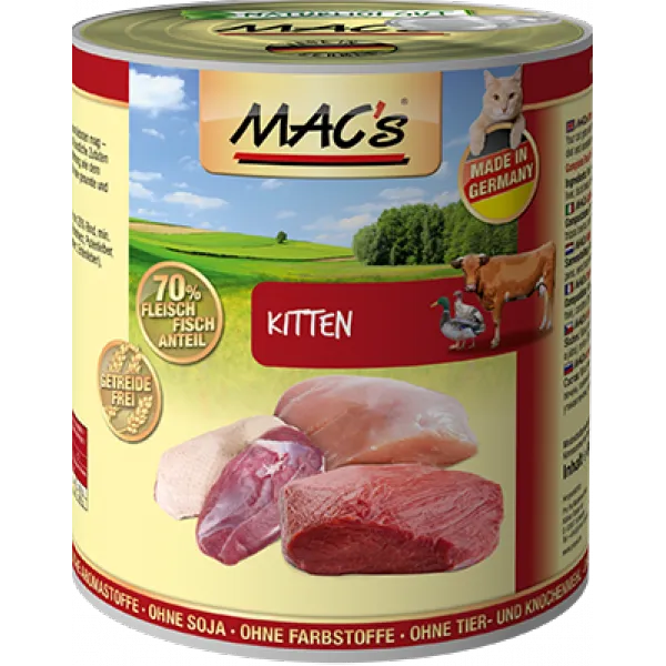 Mac’s Kitten Turkey Beef and Duck - Премиум консервирана храна за подрастващи котенца с пуешко, телешко и патешко месо, 2 броя х 400 гр.