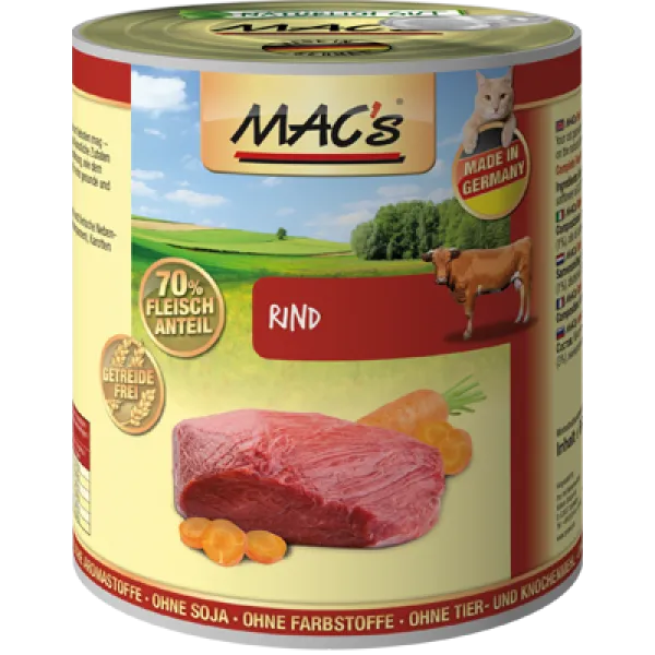 Mac’s Cat Beef - Премиум консервирана храна за котки с говеждо месо, 3 броя х 200 гр.