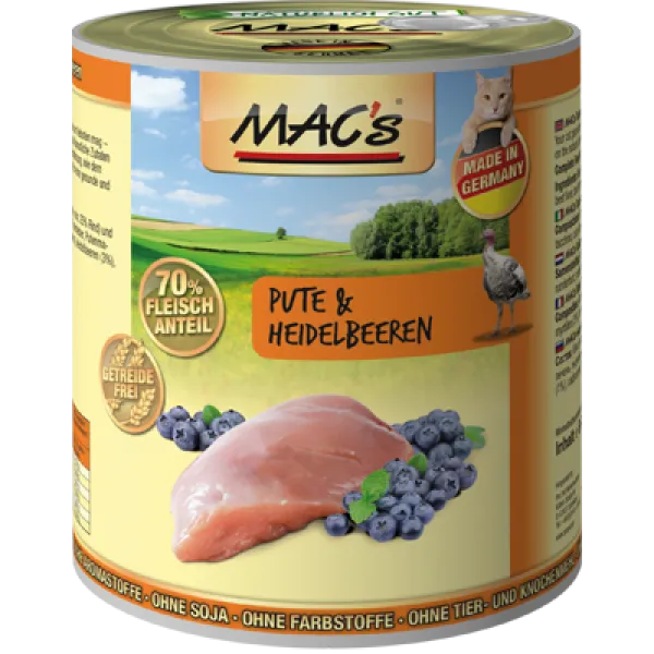 Mac’s Cat Beef and Turkey - Премиум консервирана храна за котки с пуешко, говеждо месо и горски боровинки, 2 броя х 800 гр.