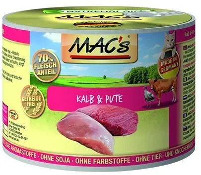 Mac’s Cat Beef and Turkey - Премиум консервирана храна за котки с телешко и пуешко месо, 3 броя х 200 гр.