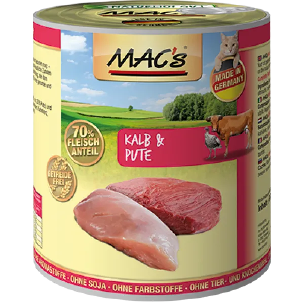 Mac’s Cat Beef and Turkey - Премиум консервирана храна за котки с телешко и пуешко месо, 2 броя х 400 гр.