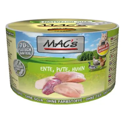Mac’s Cat Duck , Chicken and Turkey - Премиум консервирана храна за котки микс от патешко, пилешко и пуешко месо, 3 броя х 200 гр.