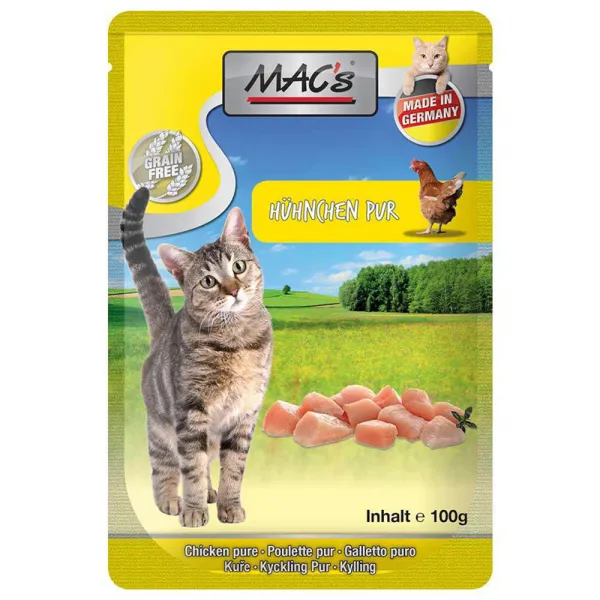 Mac's Cat Chicken with hurbs  - Супер премиум пауч за котки с пилешко месо и билки, 4 броя х 100 гр.