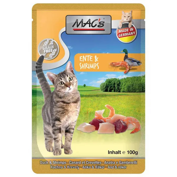 Mac's Cat Duck and Shrimp - Супер премиум пауч за котки с патешко месо и скариди, 4 броя х 100 гр.