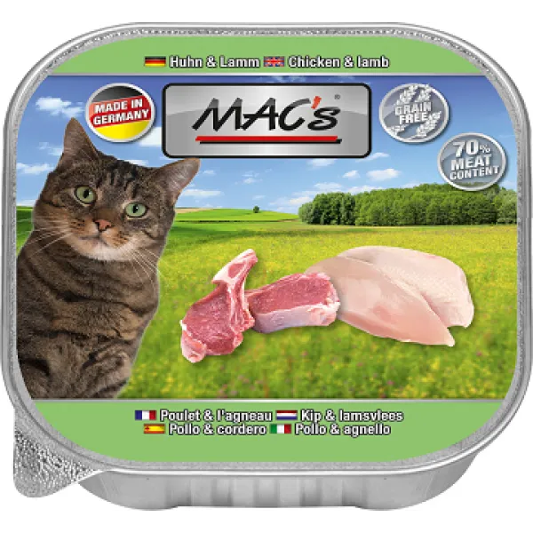 Mac’s Cat Pure Chicken and Lamb - Премиум пастет за котки , без зърно , с пилешко и агнешко месо, 5 броя х 85 гр.