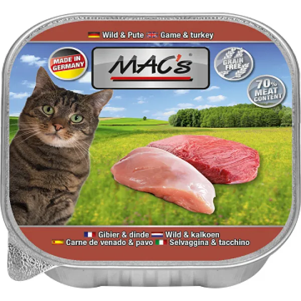 Mac’s Cat Pure Wild and Turkey - Премиум пастет за котки , без зърно , с месо от диве и пуешко, 5 броя х 100 гр.