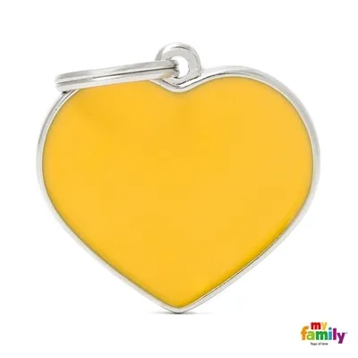 My Family Dog Tag Big Yellow Heart - Ръчно изработен медальон сърце - адресник за кучета 3.8 см. / 3.1 см. - жълто