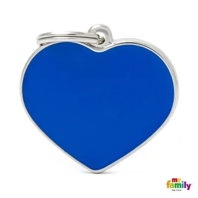 My Family Dog Tag Big Blue Heart - Ръчно изработен медальон сърце - адресник за кучета 3.8 см. / 3.1 см. - син