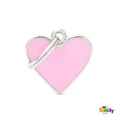 My Family Dog Tag Small Pink Heart - Ръчно изработен медальон сърце - адресник за кучета 2.8 см. / 2.5 см. - розов