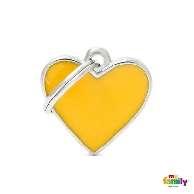 My Family Dog Tag Small Yellow Heart - Ръчно изработен медальон сърце - адресник за кучета 2.8 см. / 2.5 см. - жълт