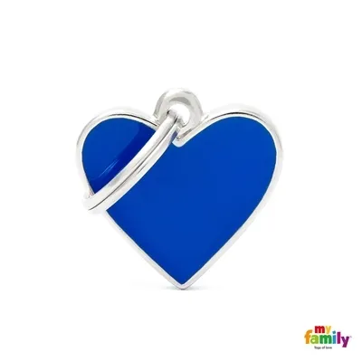 My Family Dog Tag Small Blue Heart - Ръчно изработен медальон сърце - адресник за кучета 2.8 см. / 2.5 см. - син