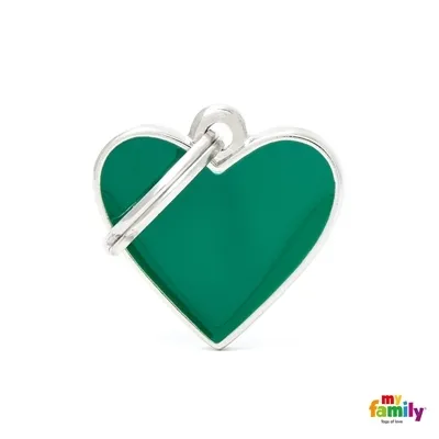 My Family Dog Tag Small Green Heart - Ръчно изработен медальон сърце - адресник за кучета 2.8 см. / 2.5 см. - зелен