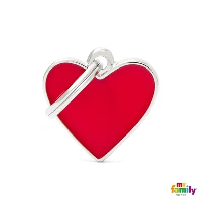 My Family Dog Tag Small Red Heart - Ръчно изработен медальон сърце - адресник за кучета 2.8 см. / 2.5 см. - червен
