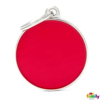 My Family Dog Tag Big Red Circle- Ръчно изработен медальон , кръг - адресник за кучета 3.17 см. / 3.93 см.  - червен