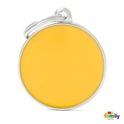 My Family Dog Tag Small Yellow Circle- Ръчно изработен медальон , кръг - адресник за кучета 2.15 см. / 2.85 см. - жълт
