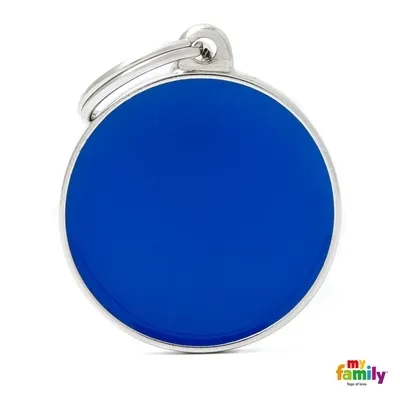 My Family Dog Tag Small Blue Circle- Ръчно изработен медальон , кръг - адресник за кучета 2.15 см. / 2.85 см. - син