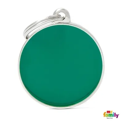 My Family Dog Tag Small Green Circle- Ръчно изработен медальон , кръг - адресник за кучета 2.15 см. / 2.85 см. - зелен