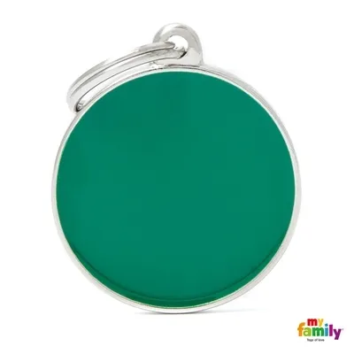My Family Dog Tag Small Green Circle- Ръчно изработен медальон , кръг - адресник за кучета 2.15 см. / 2.85 см. - зелен
