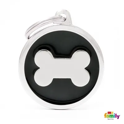 My Family Dog Tag Black Bone - Ръчно изработен медальон , кокал- адресник за кучета 3.93 см. /3.17 см. черен 1