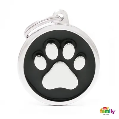 My Family Dog Tag Black Paw - Ръчно изработен медальон , лапичка - адресник за кучета 3.93 см. /3.17 см. черен