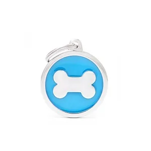 My Family Dog Tag Light Bone - Ръчно изработен медальон , кокал- адресник за кучета 3.93 см. /3.17 см. син