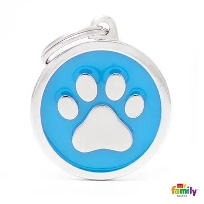 My Family Dog Tag Light Paw - Ръчно изработен медальон , лапичка - адресник за кучета 3.93 см. /3.17 см. син