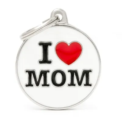 My Family Dog Tag  - Ръчно изработен медальон , с надпис I Love Mom - адресник за кучета 3.93 см. /3.17 см. 1