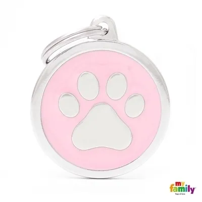 My Family Dog Tag Paw Circle  - Ръчно изработен медальон , с лапичка - адресник за кучета 3.93 см. /3.17 см. розов 1